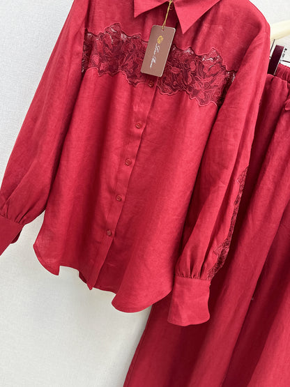 Lace-trimmed Linen Suit