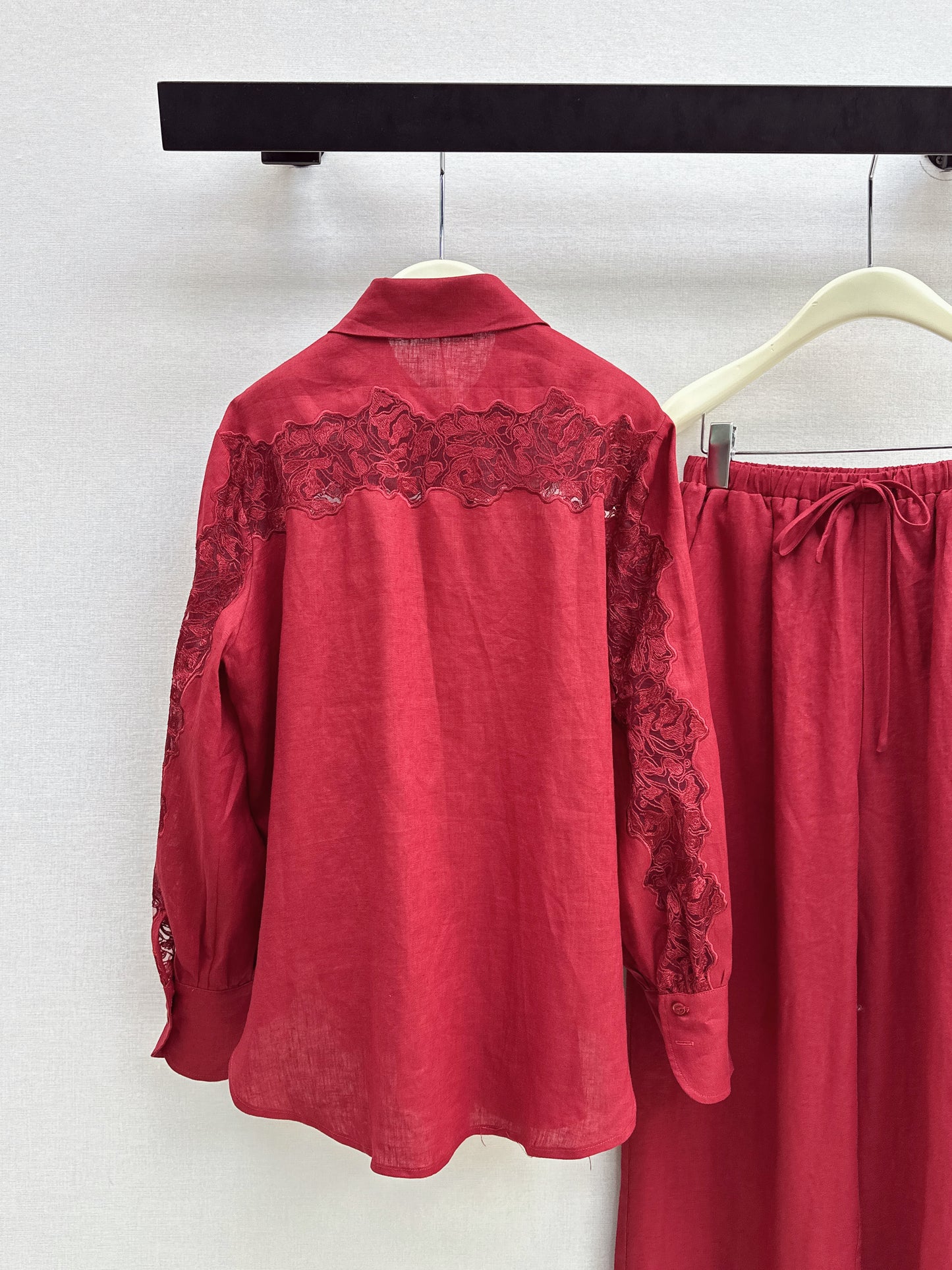 Lace-trimmed Linen Suit