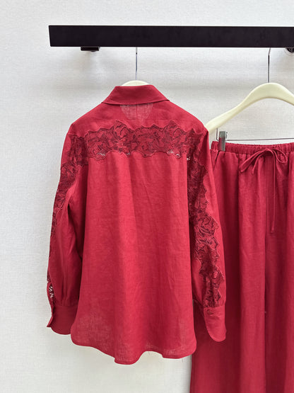 Lace-trimmed Linen Suit