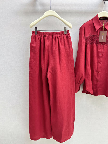Lace-trimmed Linen Suit