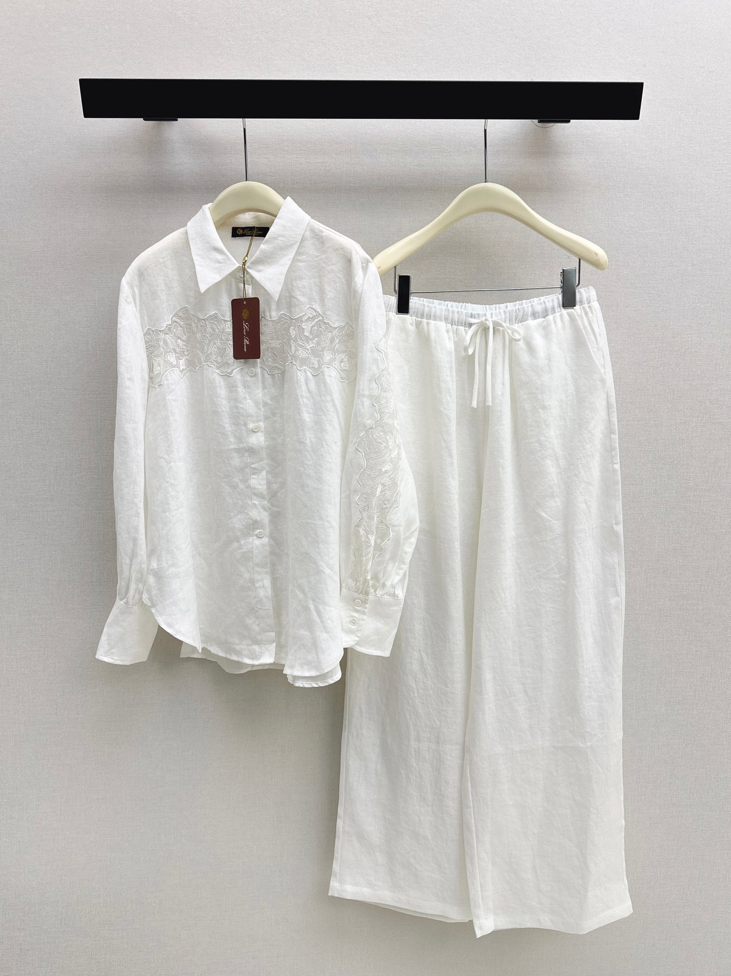 Lace-trimmed Linen Suit