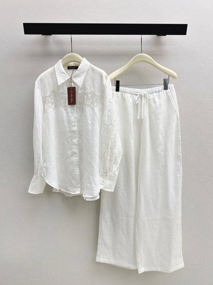 Lace-trimmed Linen Suit