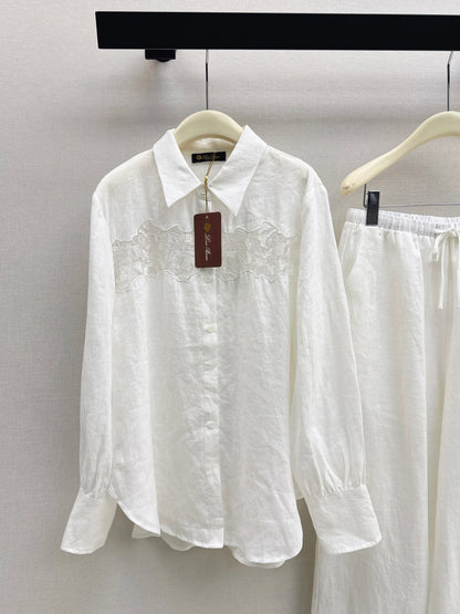 Lace-trimmed Linen Suit