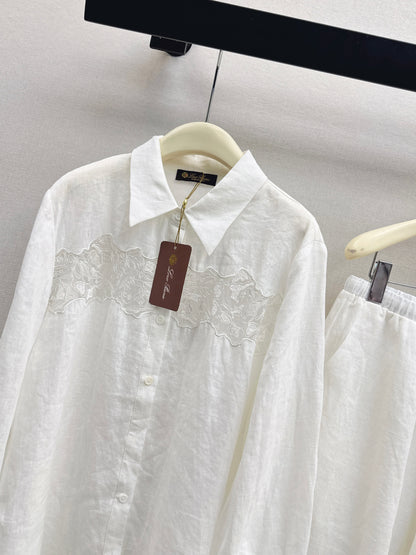 Lace-trimmed Linen Suit