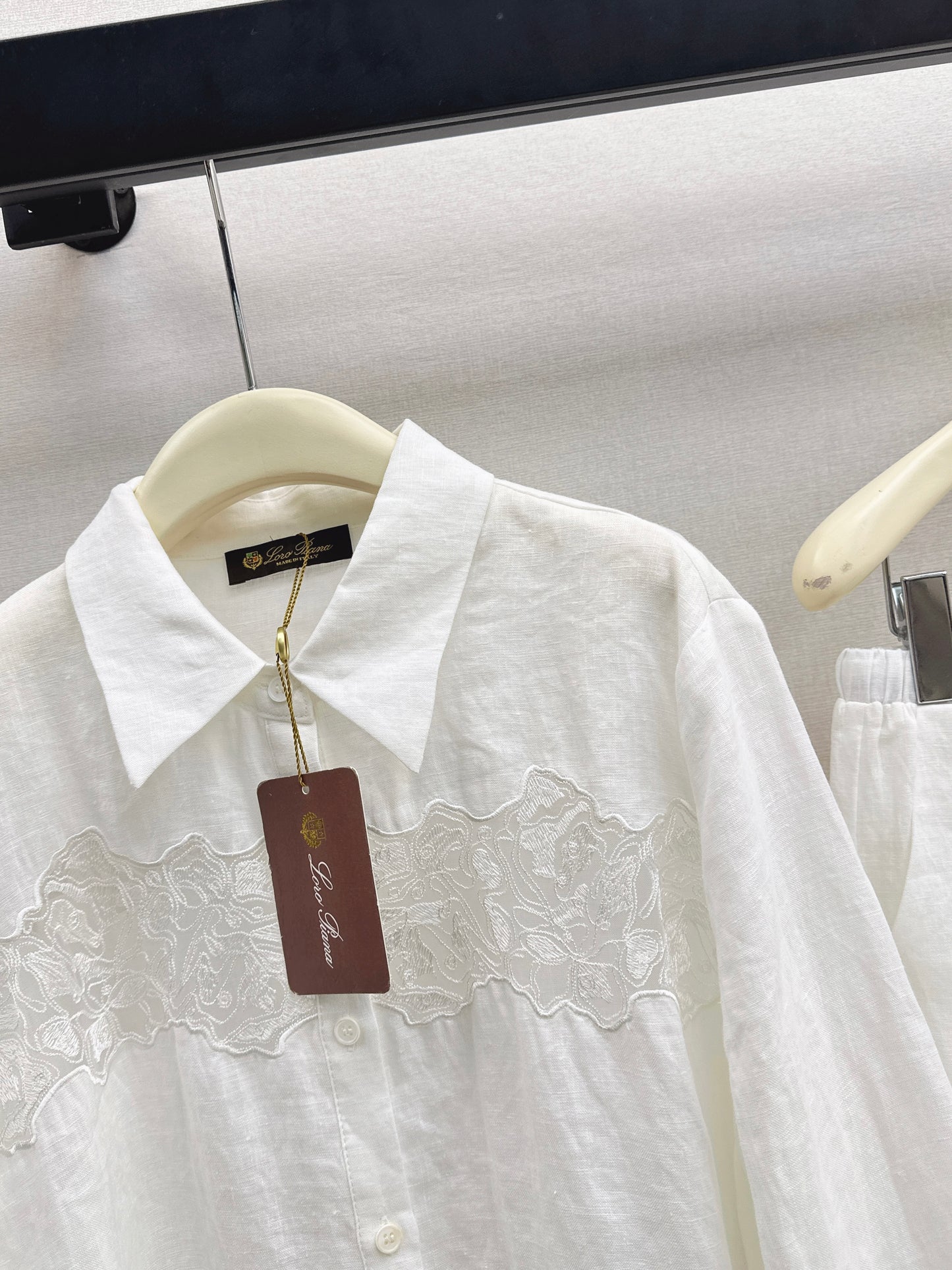 Lace-trimmed Linen Suit