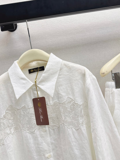 Lace-trimmed Linen Suit