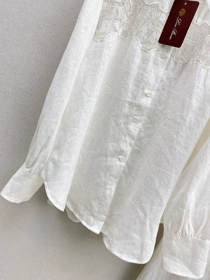 Lace-trimmed Linen Suit