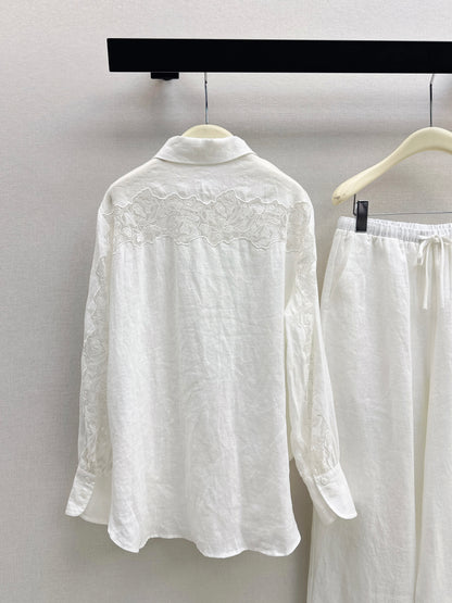 Lace-trimmed Linen Suit