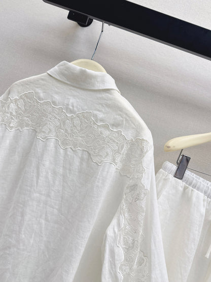 Lace-trimmed Linen Suit