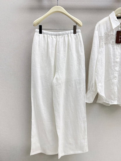 Lace-trimmed Linen Suit
