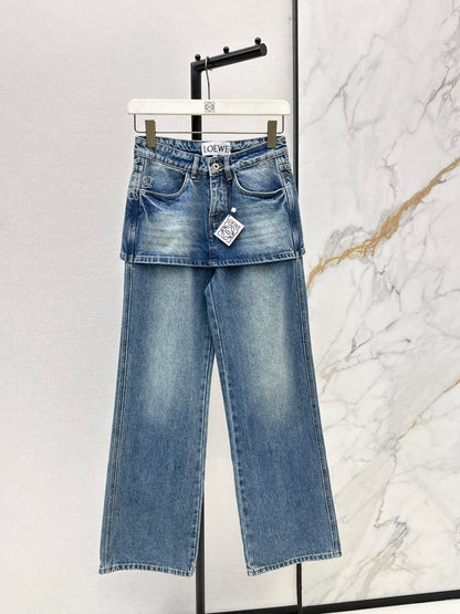 Faux Two-Piece Denim Pants