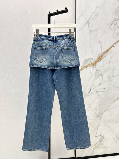 Faux Two-Piece Denim Pants