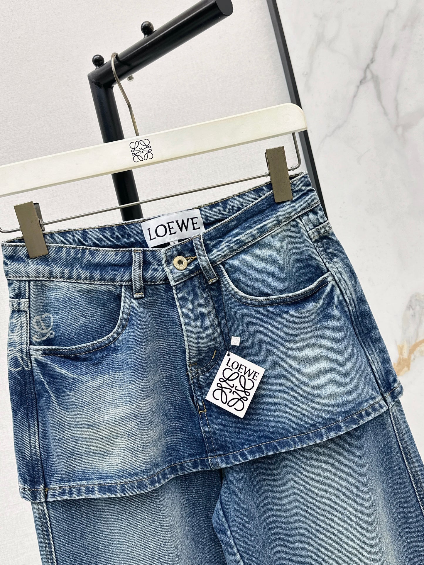 Faux Two-Piece Denim Pants