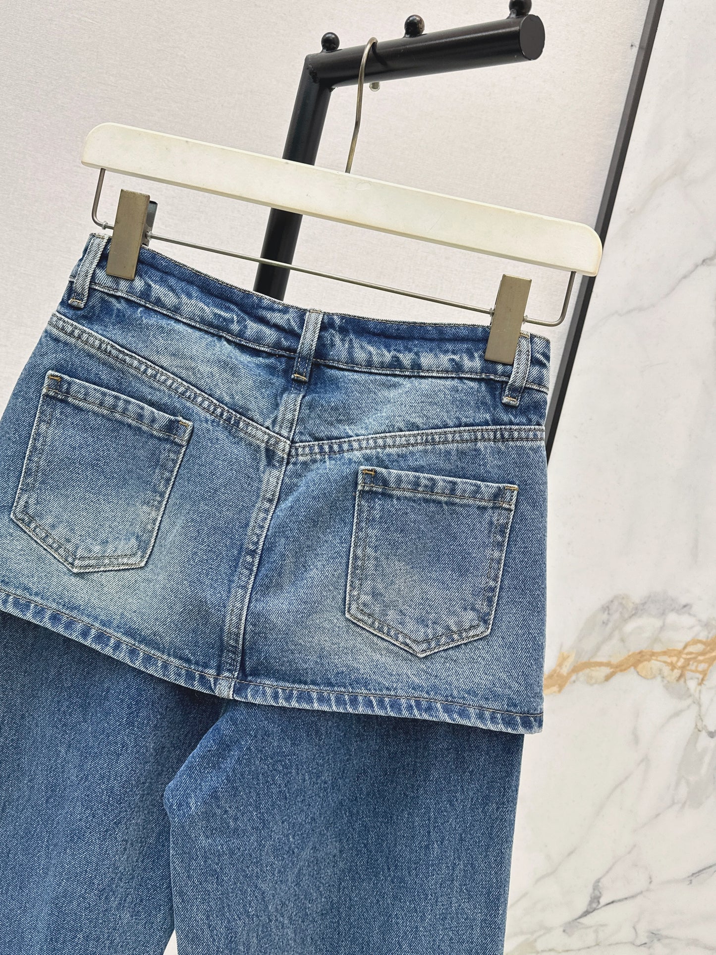 Faux Two-Piece Denim Pants