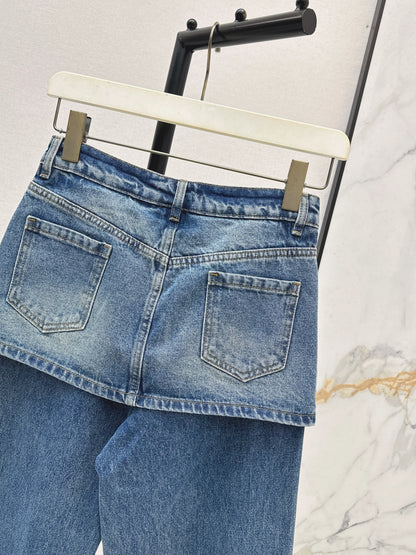 Faux Two-Piece Denim Pants