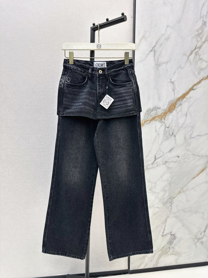 Faux Two-Piece Denim Pants