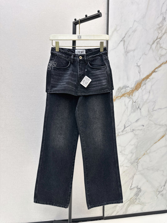 Faux Two-Piece Denim Pants