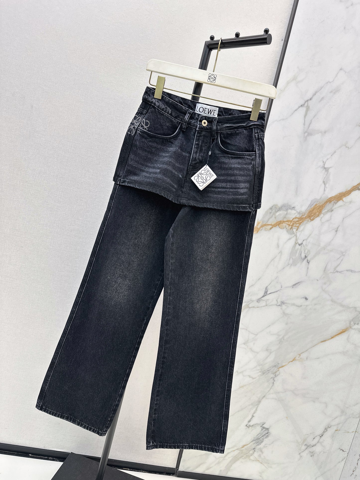 Faux Two-Piece Denim Pants