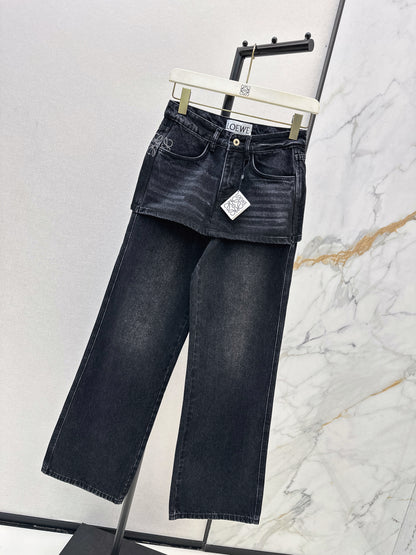 Faux Two-Piece Denim Pants