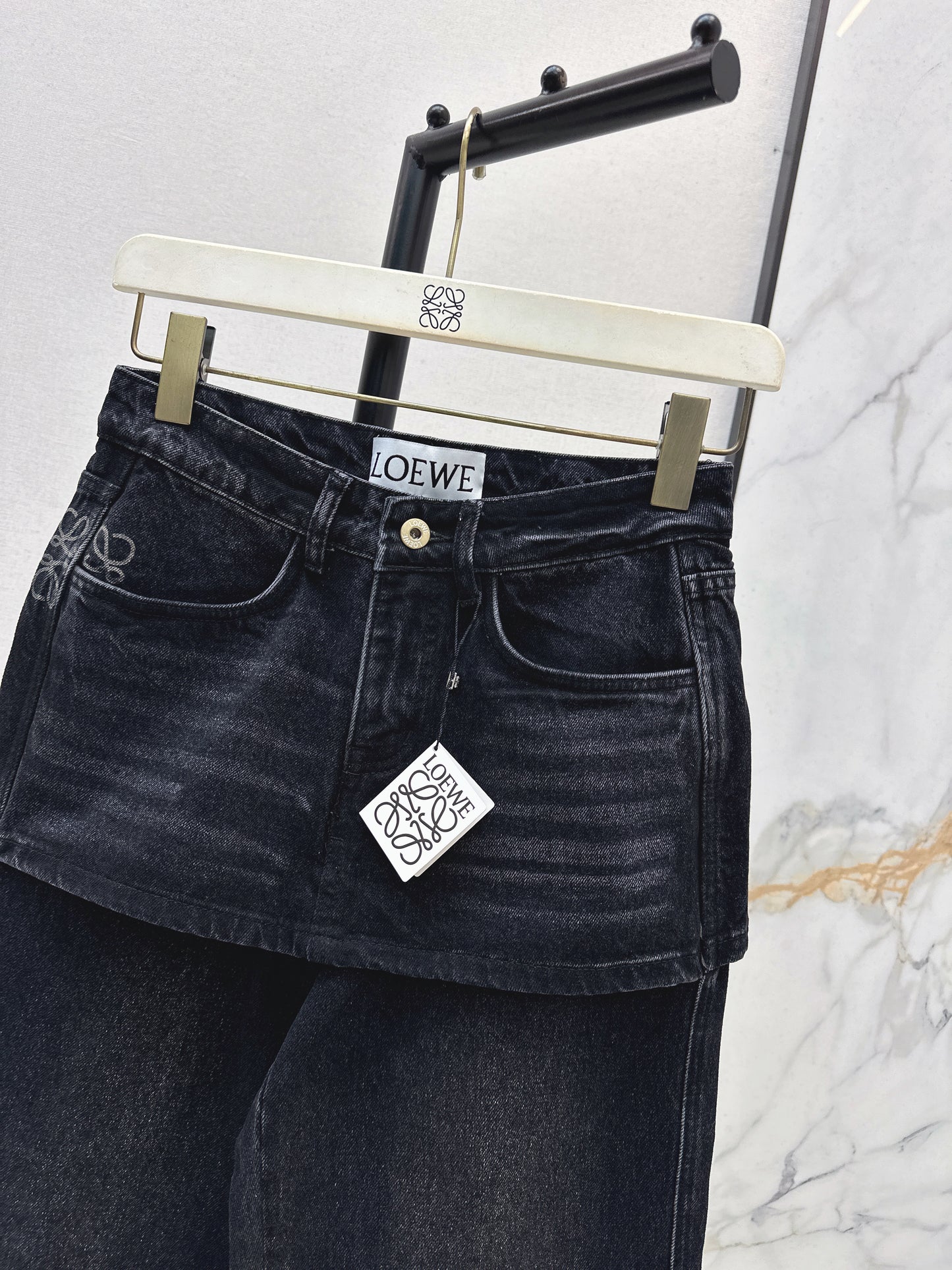Faux Two-Piece Denim Pants