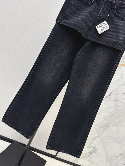 Faux Two-Piece Denim Pants