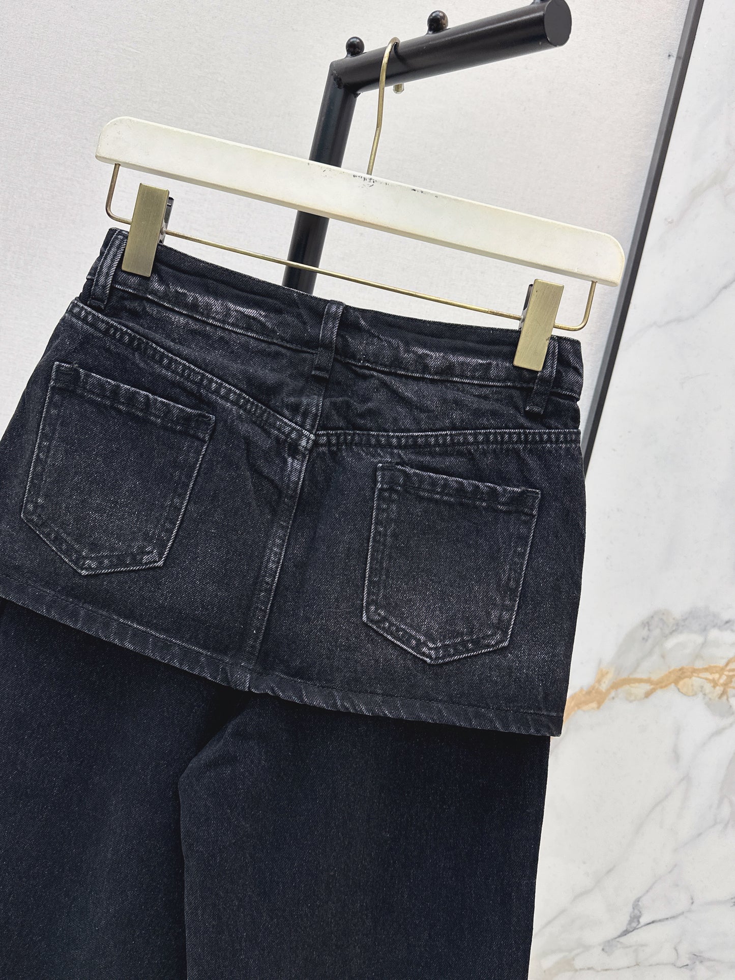 Faux Two-Piece Denim Pants