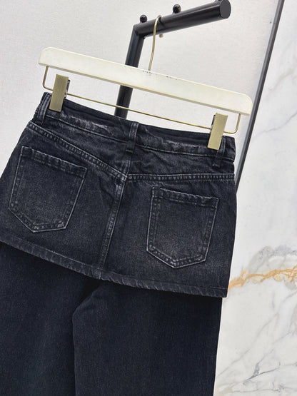 Faux Two-Piece Denim Pants