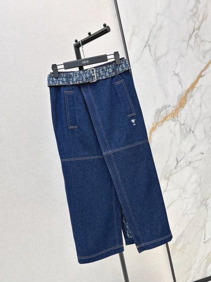 Monogram Canvas Belt Denim Midi Skirt