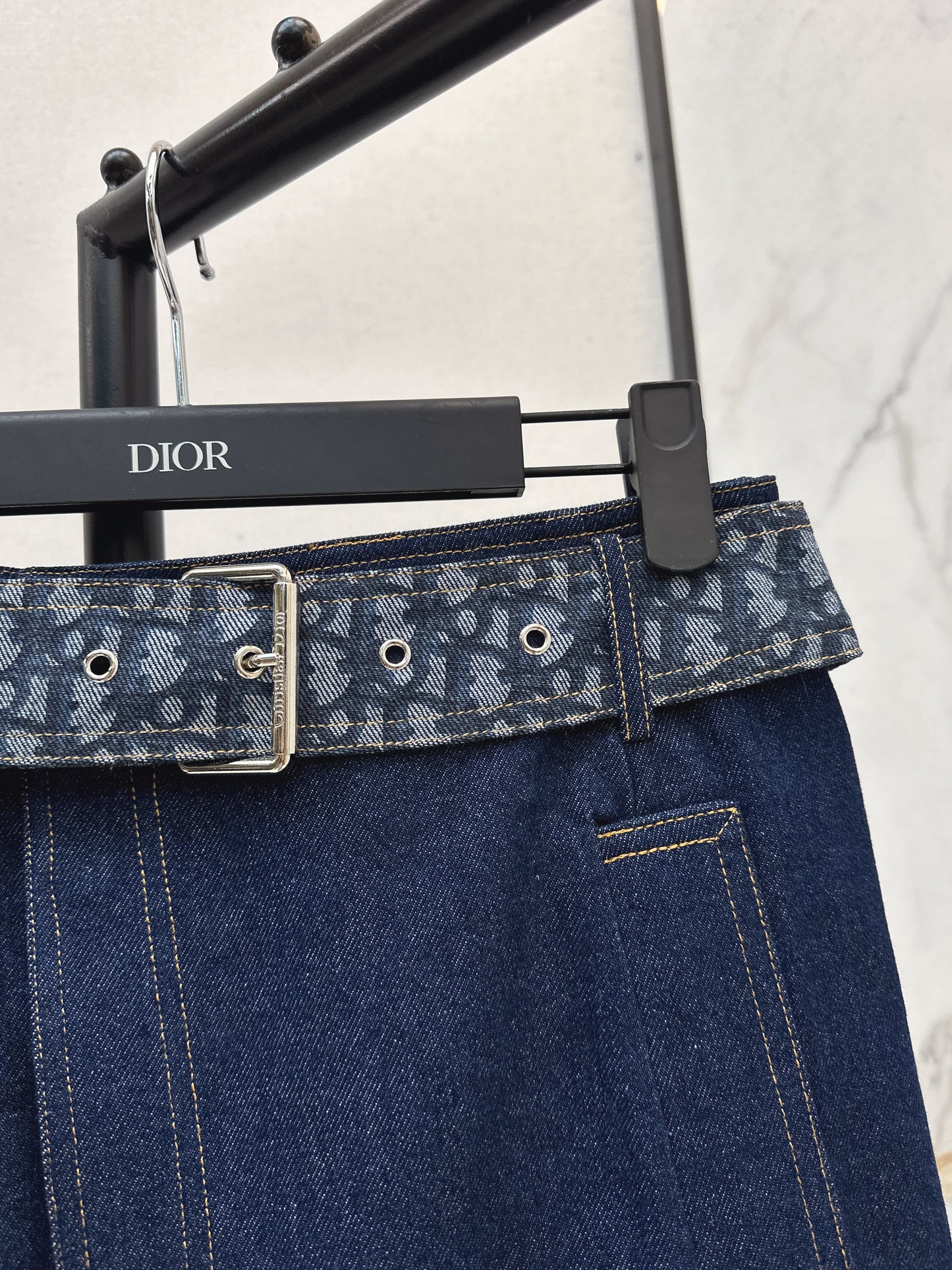 Monogram Canvas Belt Denim Midi Skirt