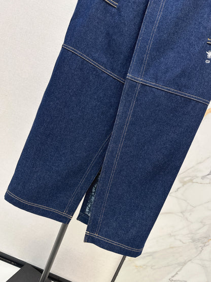 Monogram Canvas Belt Denim Midi Skirt