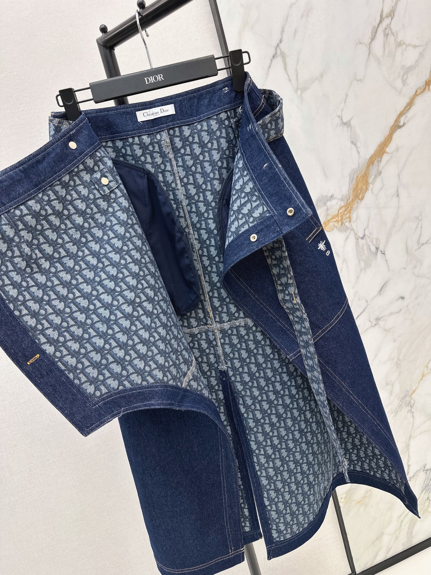 Monogram Canvas Belt Denim Midi Skirt