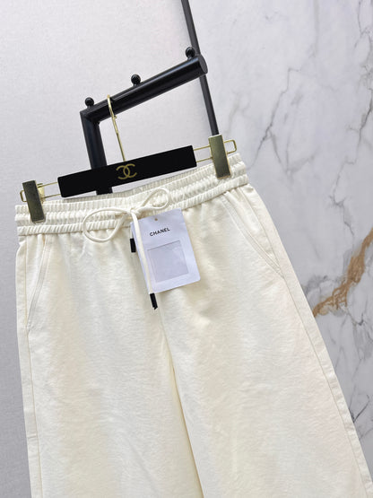Pure Cotton Curved Wide-Leg Pants