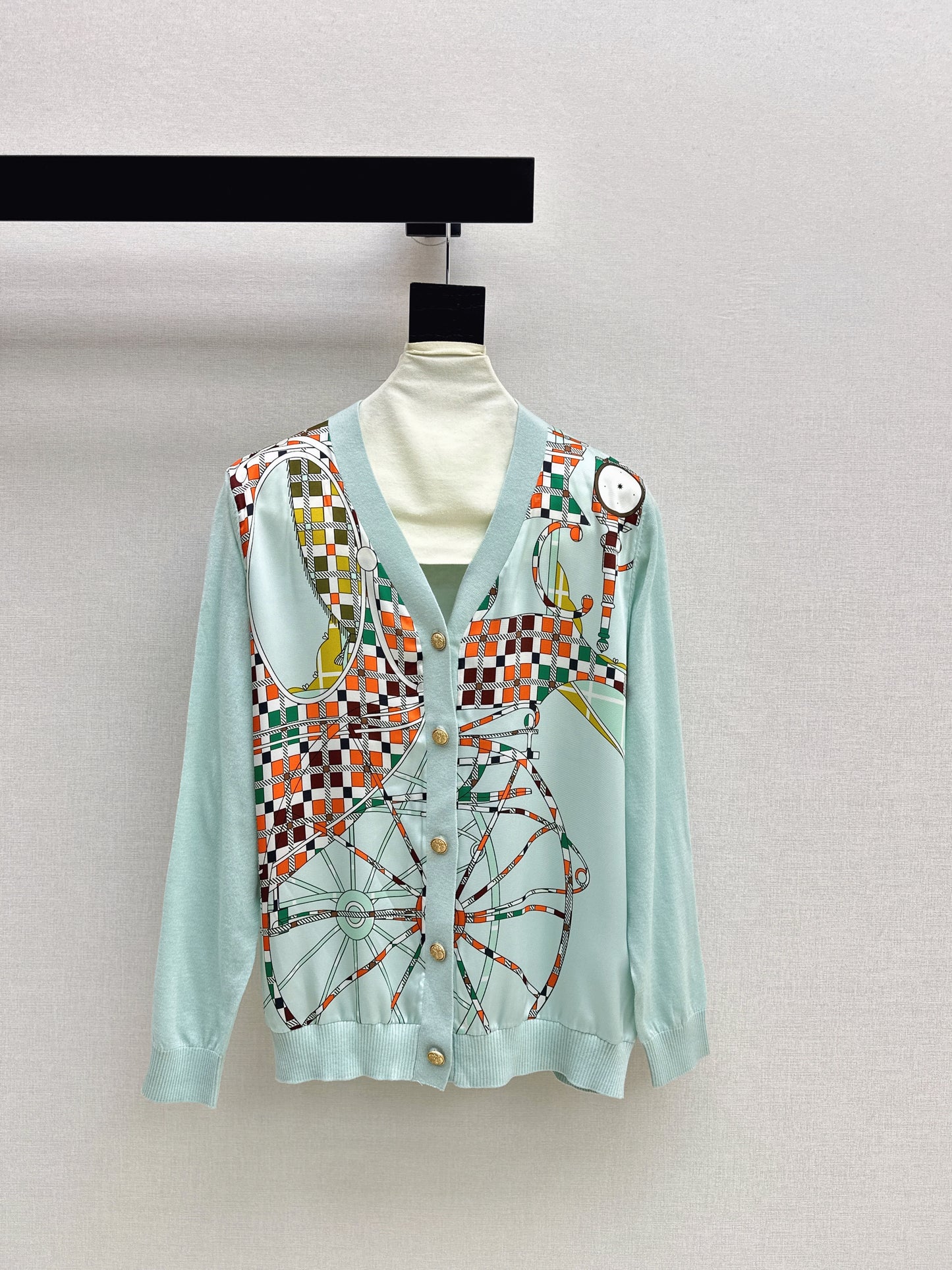 Patterned patchwork knit cardigan