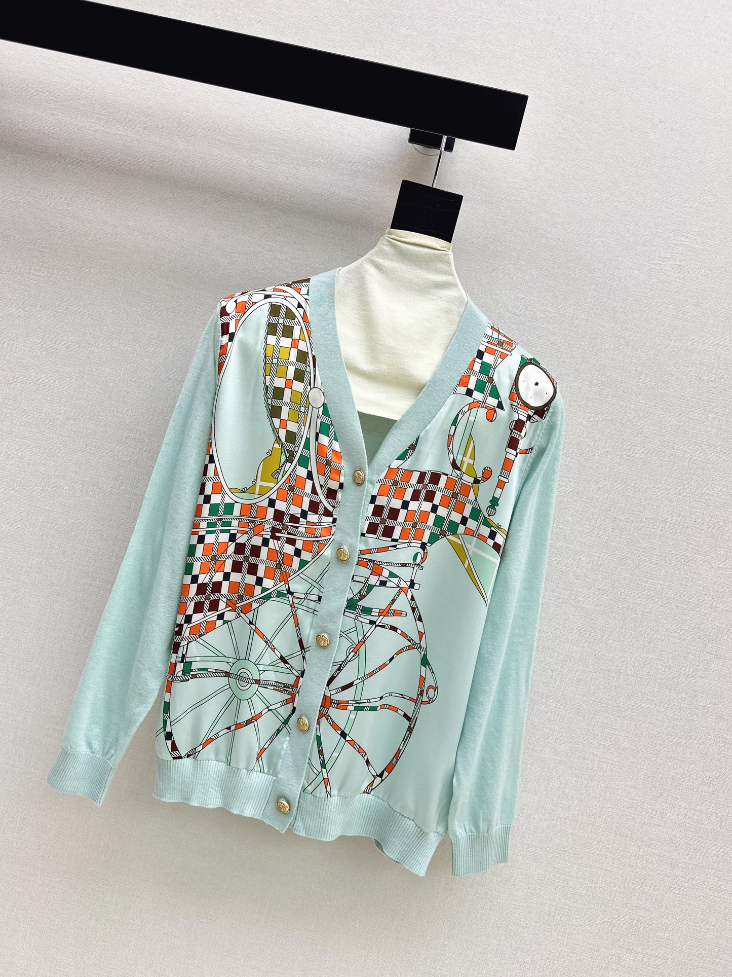 Patterned patchwork knit cardigan