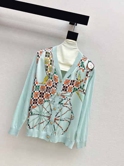 Patterned patchwork knit cardigan