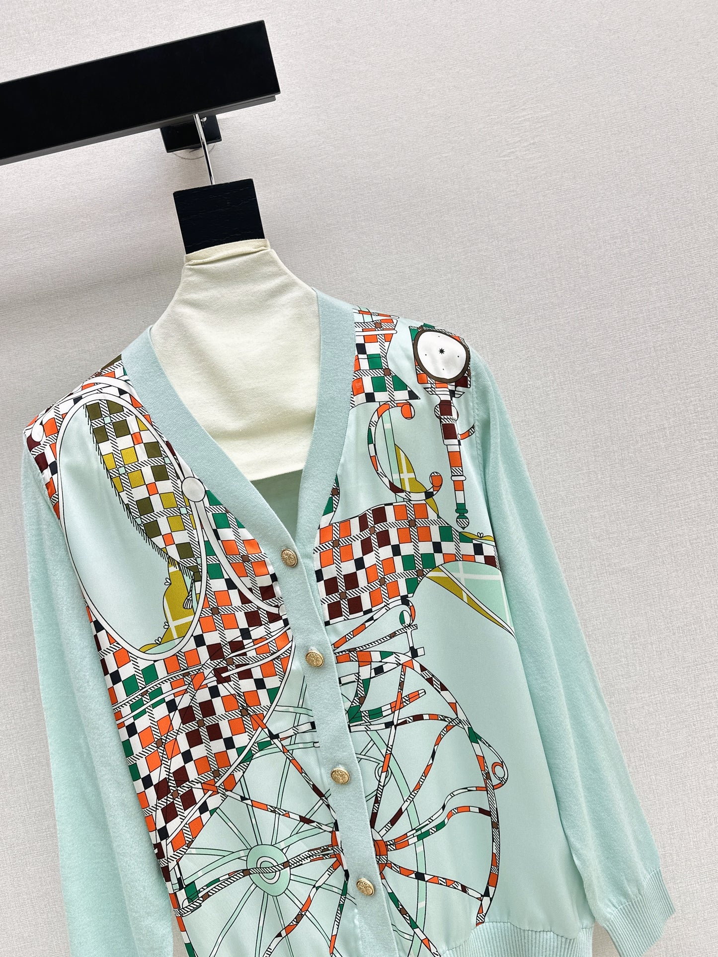 Patterned patchwork knit cardigan
