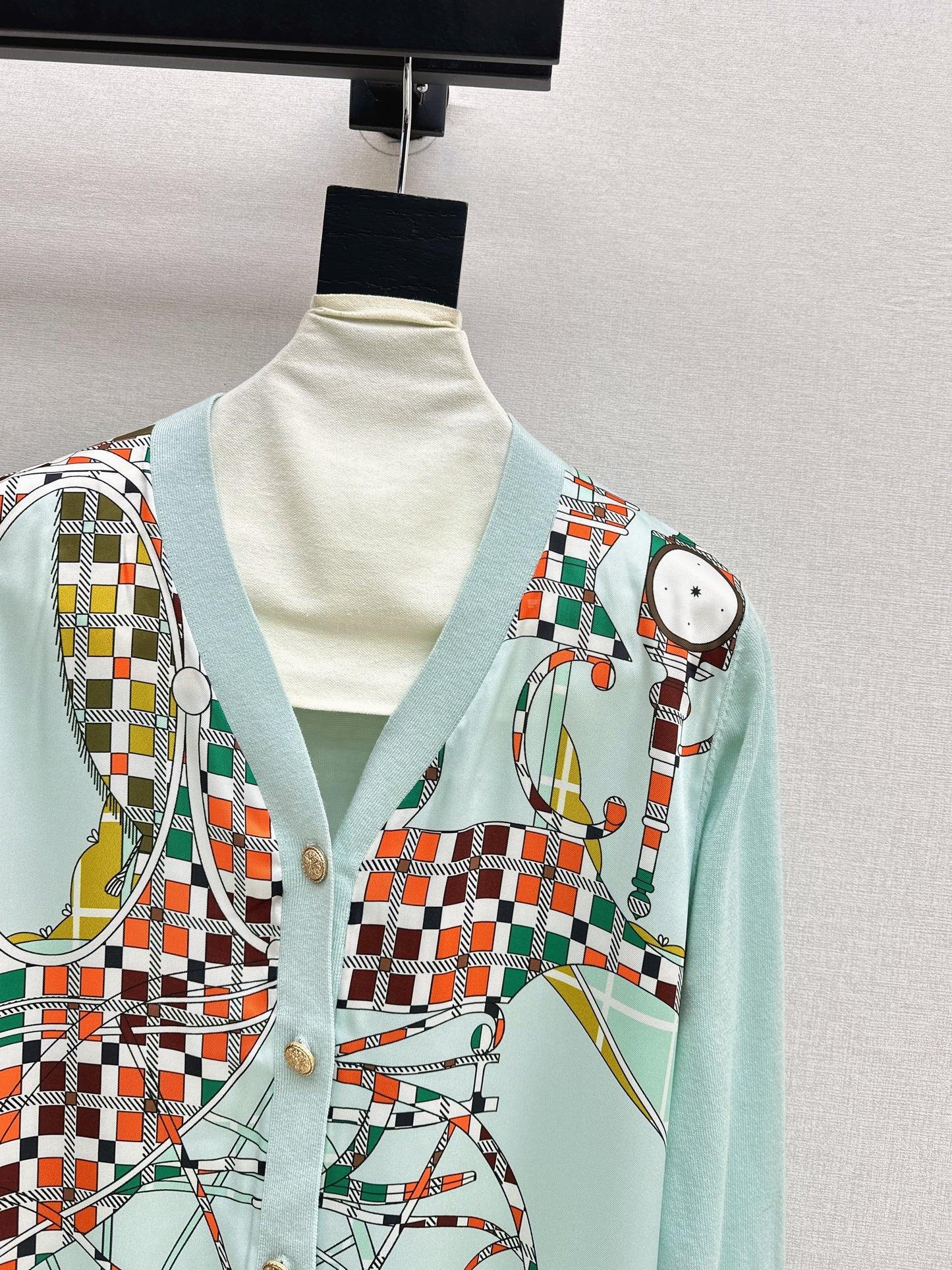 Patterned patchwork knit cardigan