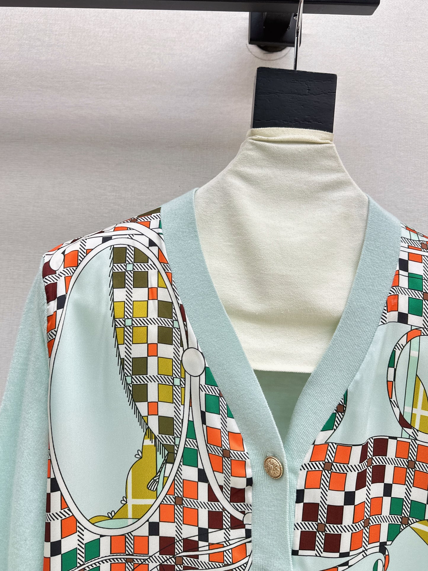 Patterned patchwork knit cardigan