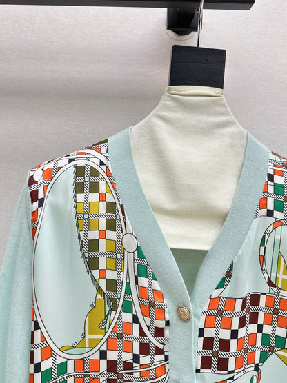 Patterned patchwork knit cardigan