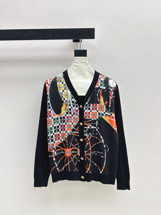 Patterned patchwork knit cardigan