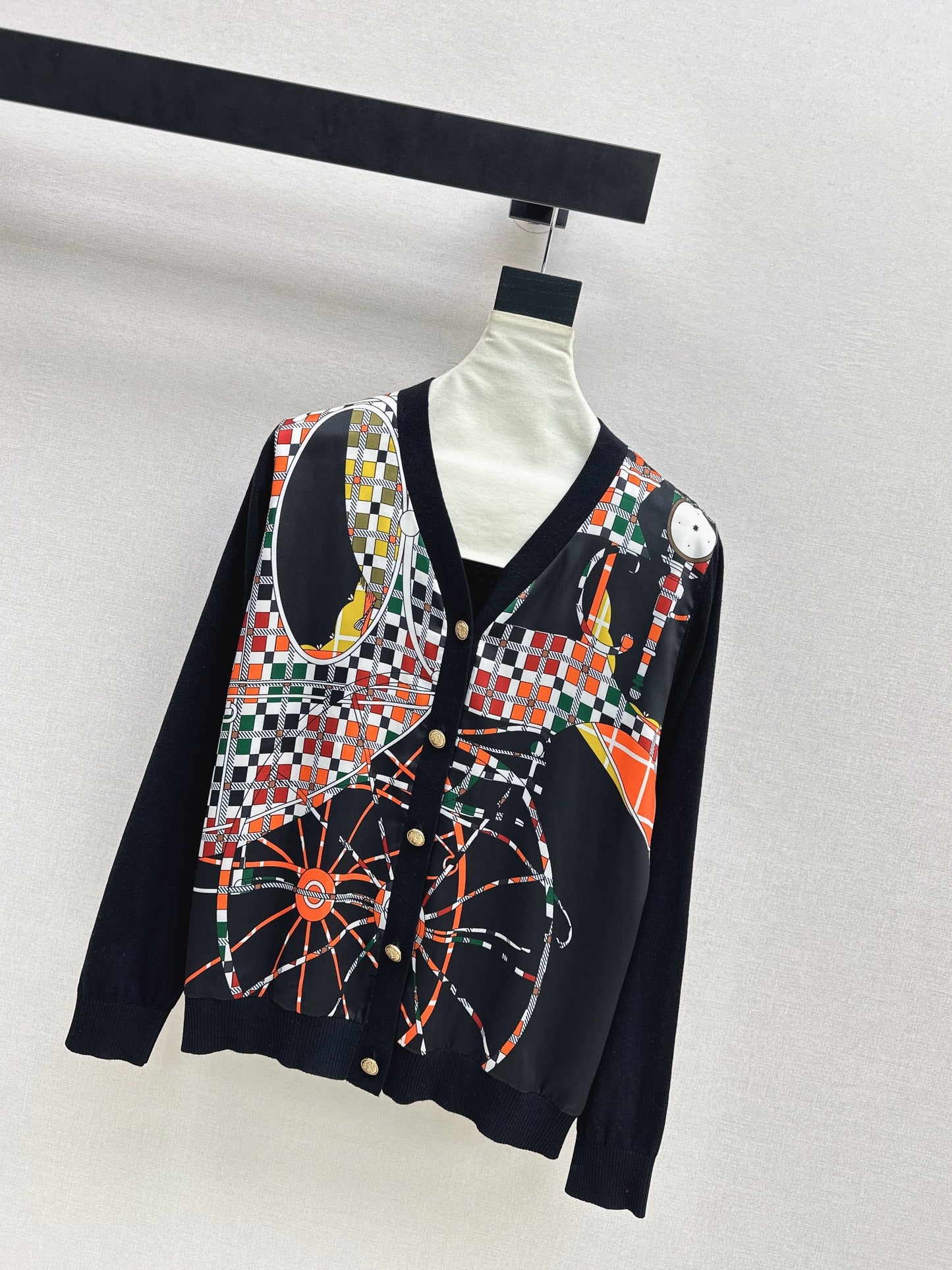 Patterned patchwork knit cardigan