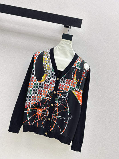 Patterned patchwork knit cardigan