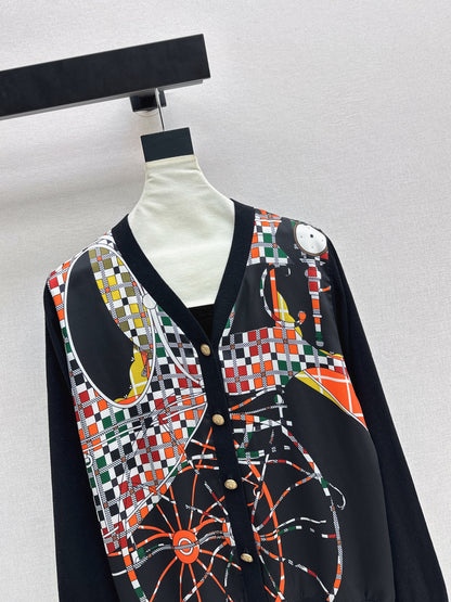 Patterned patchwork knit cardigan
