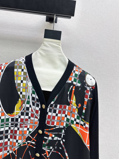 Patterned patchwork knit cardigan