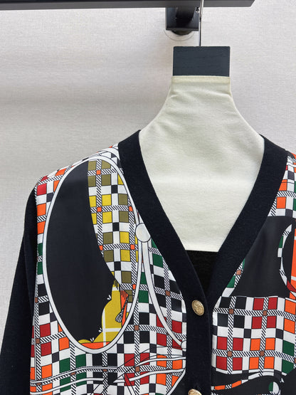 Patterned patchwork knit cardigan