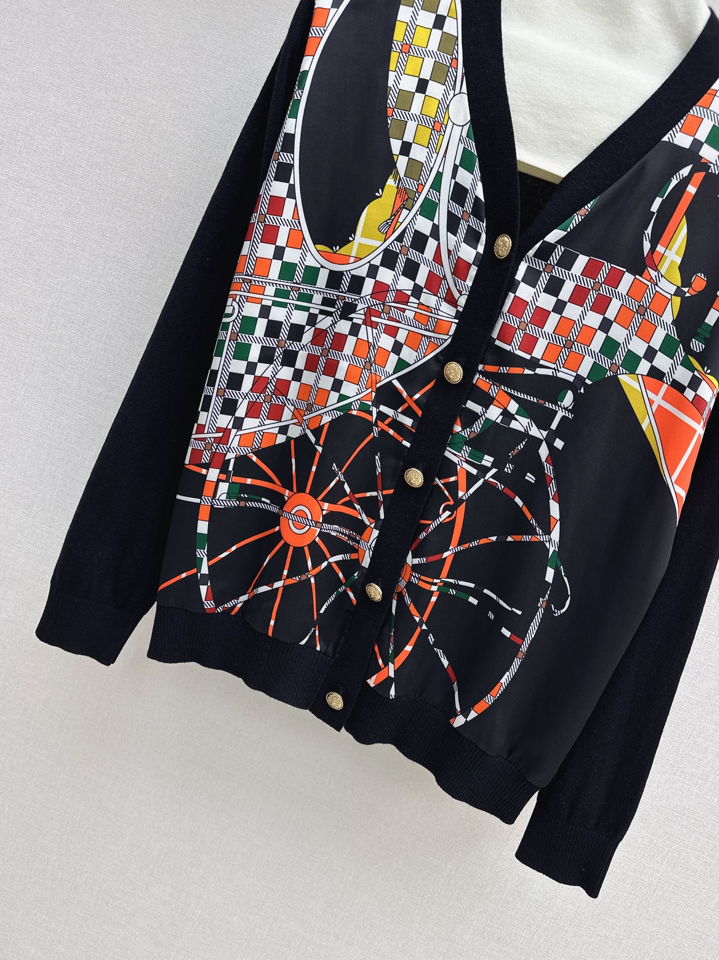Patterned patchwork knit cardigan