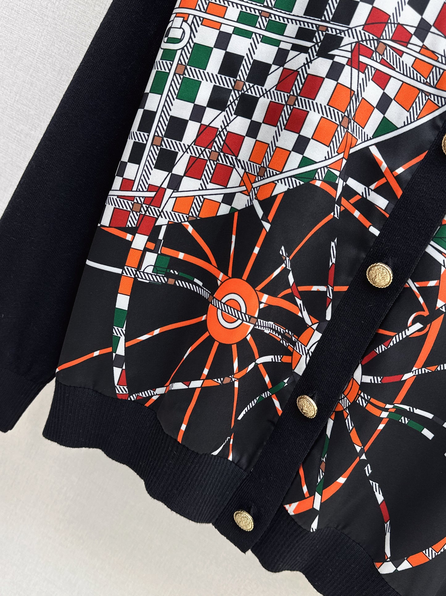 Patterned patchwork knit cardigan
