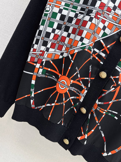 Patterned patchwork knit cardigan
