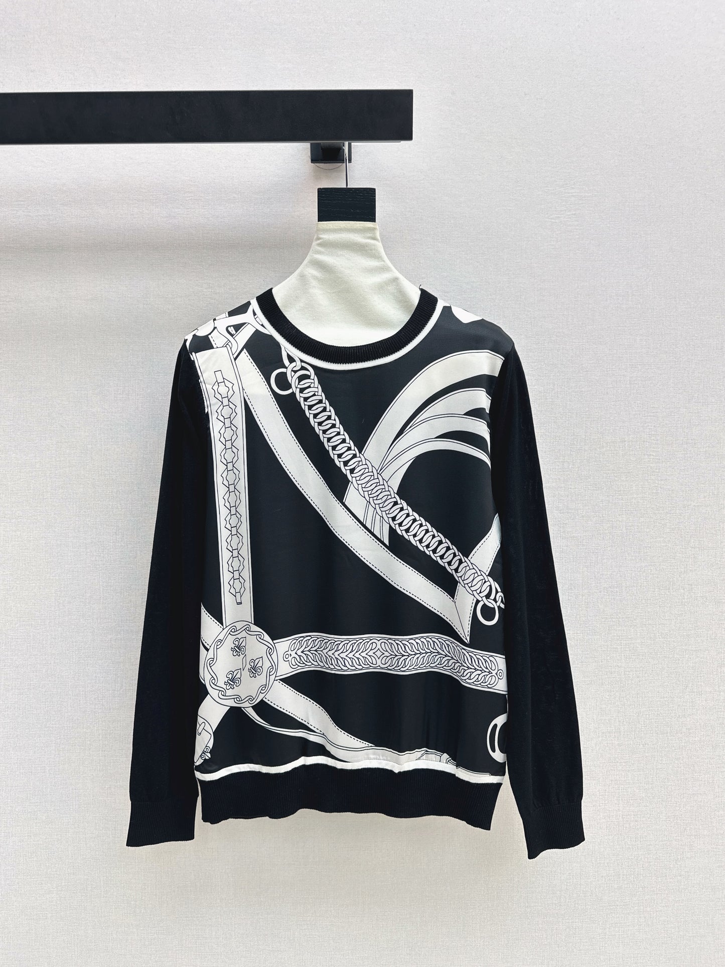 Patterned patchwork knit sweater