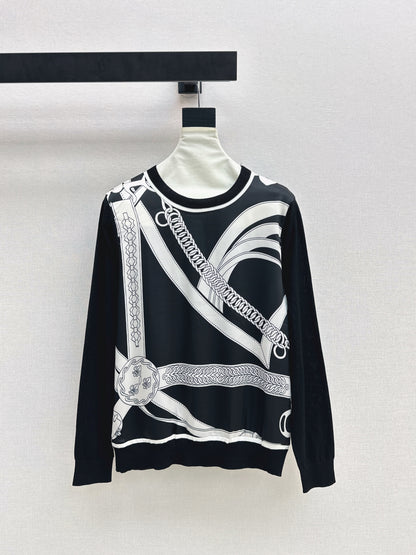 Patterned patchwork knit sweater